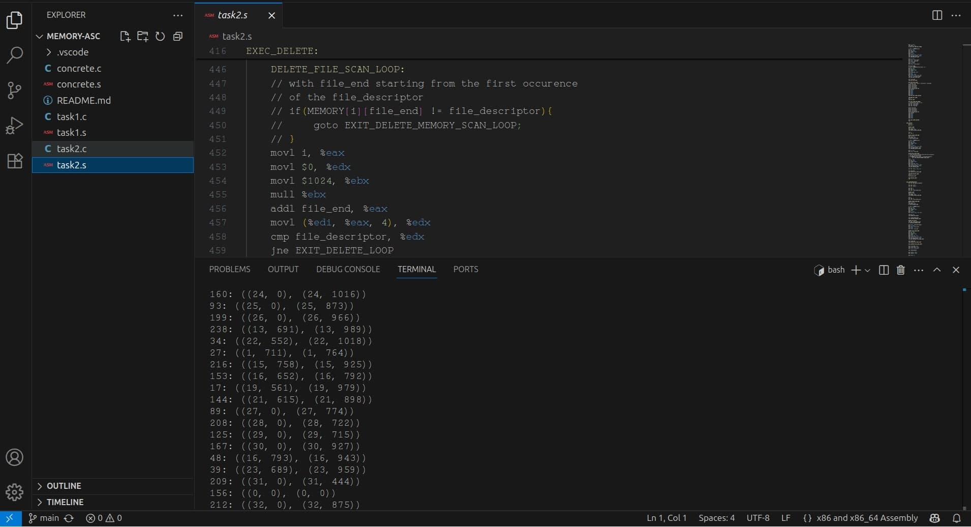 screenshot of allocated space for files